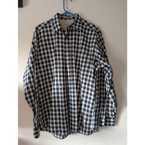 Men's Haggar Navy & White Plaid Casual Button Down Shirt M